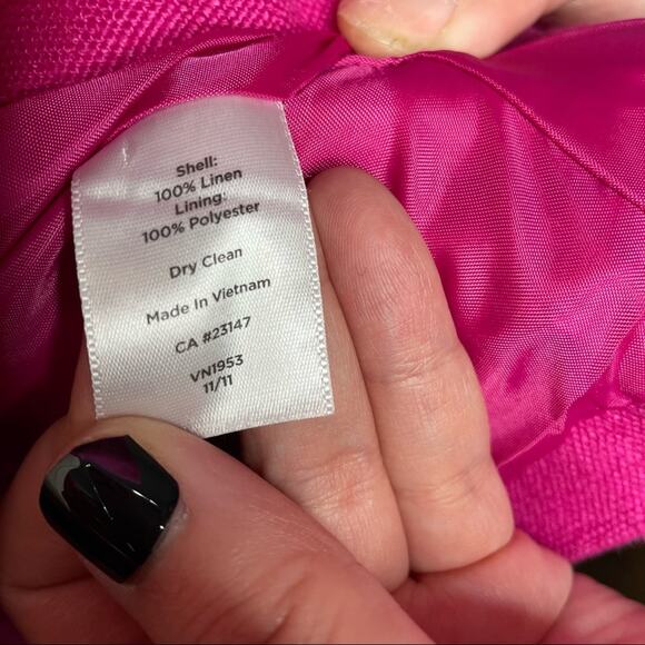 Talbots Linen Blazer 3 Button Pockets Bright Pink Lined 4 EUC - Picture 7 of 10